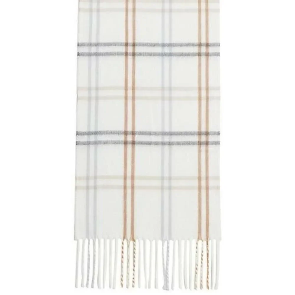 NWT Steve Madden Mid Weight Cozy Muffler Scarf with Fringe Ivory Gray Beige - Picture 4 of 7